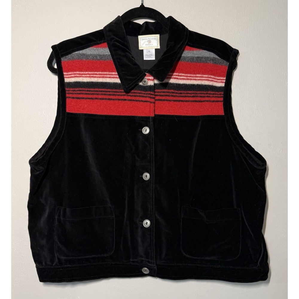 Susan Bristol Casuals Velvet Vest Women's Size XL Black Western Serape Stripe